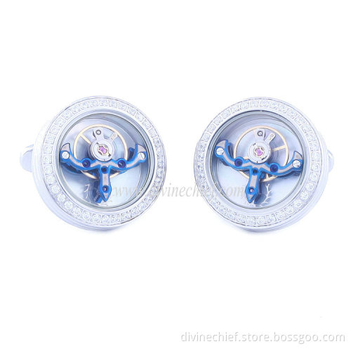 2016 Newest Mounted Stone Men Cufflinks Shell Tourbillon Movement Cufflinks